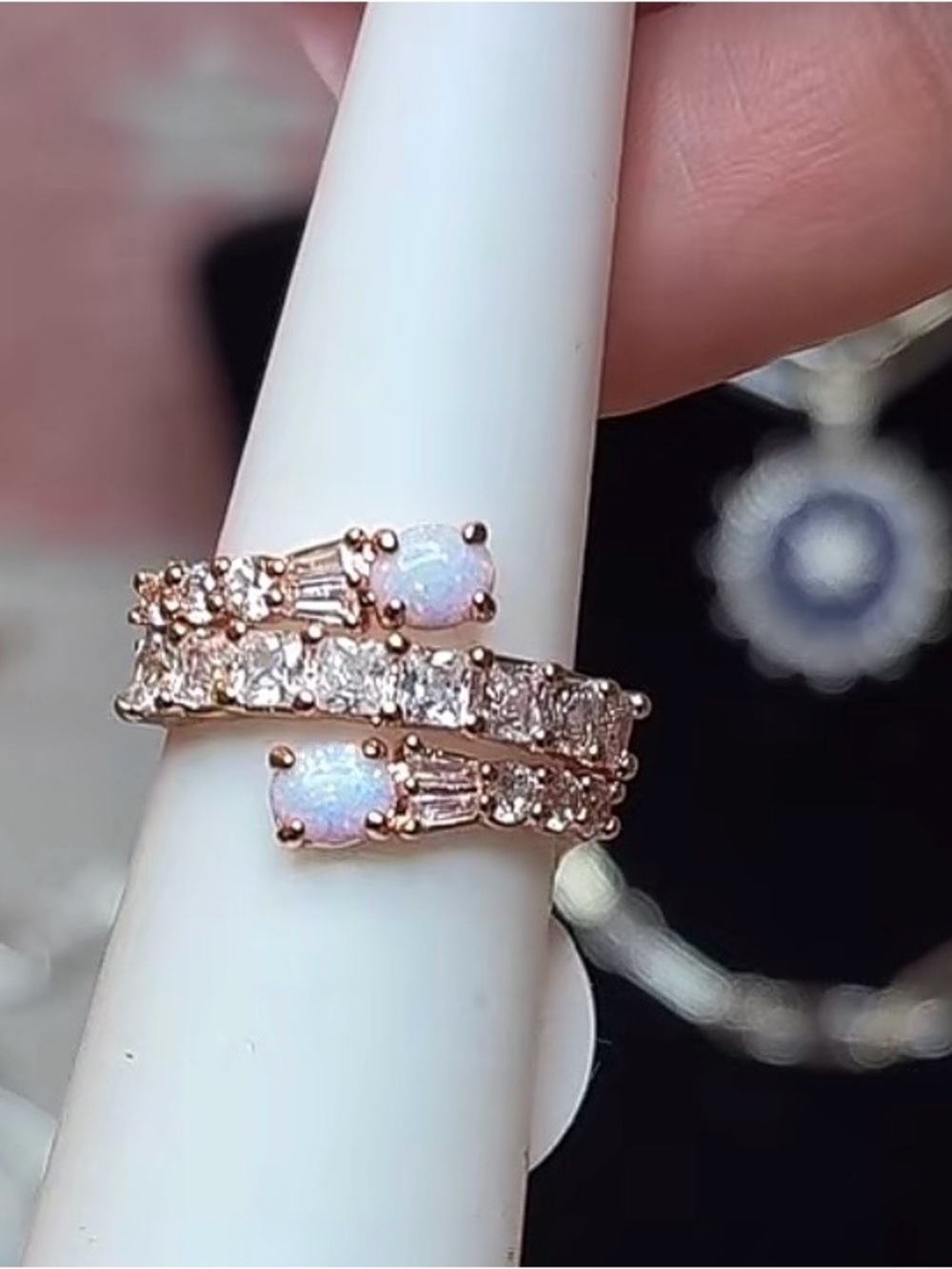 Bomb Party Rose Gold Opal and Cubic Zirconia ring size 7